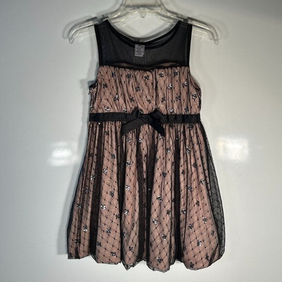 Harajuka Mini SZ 14/16 Pink & Black Sheer Mesh Sequin Dress Party Formal Wedding - Picture 1 of 10